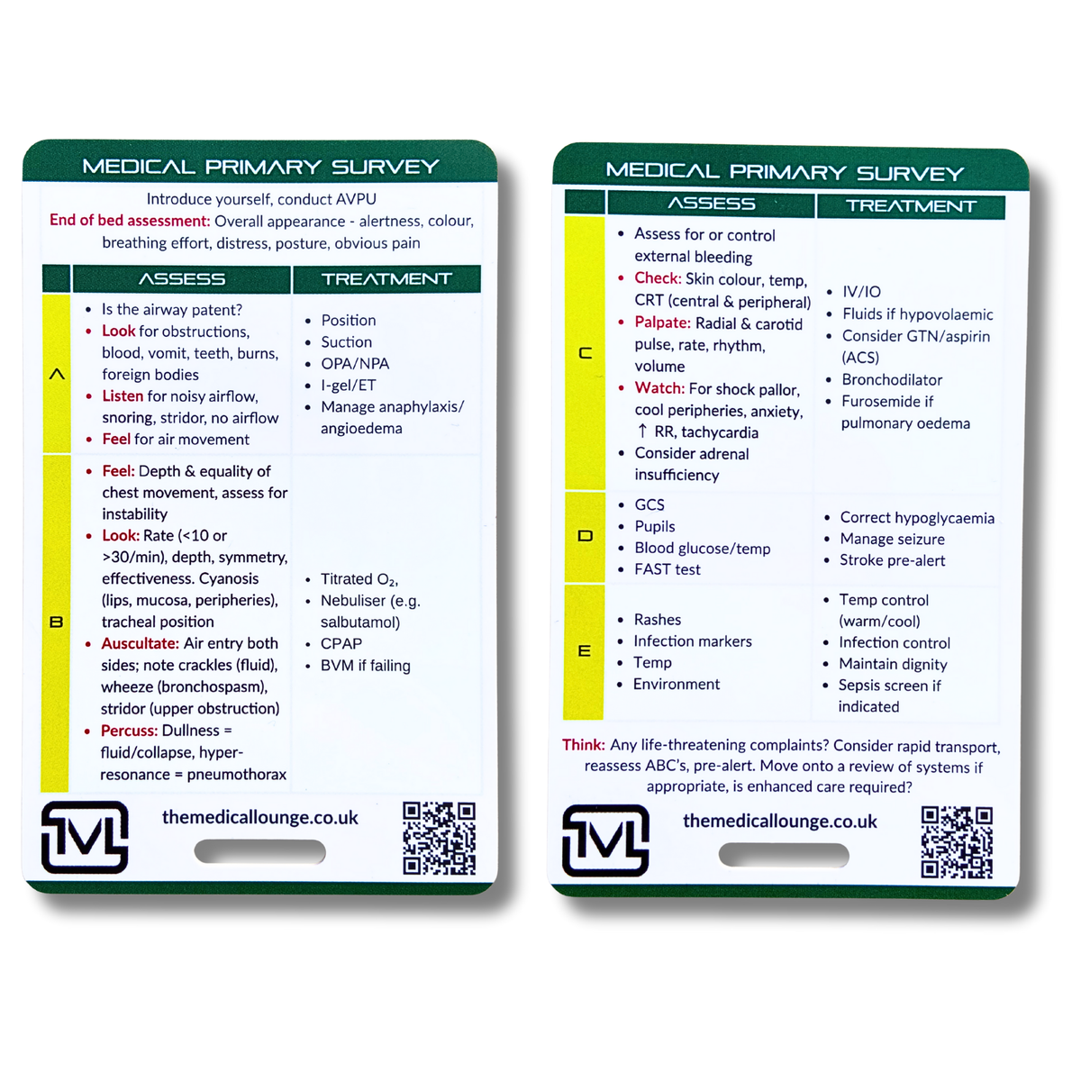 Medical Primary Survey Card – ABCDE