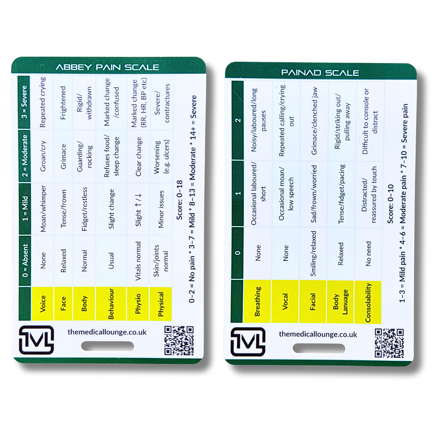 Abbey Pain Scale & PAINAD Reference Card