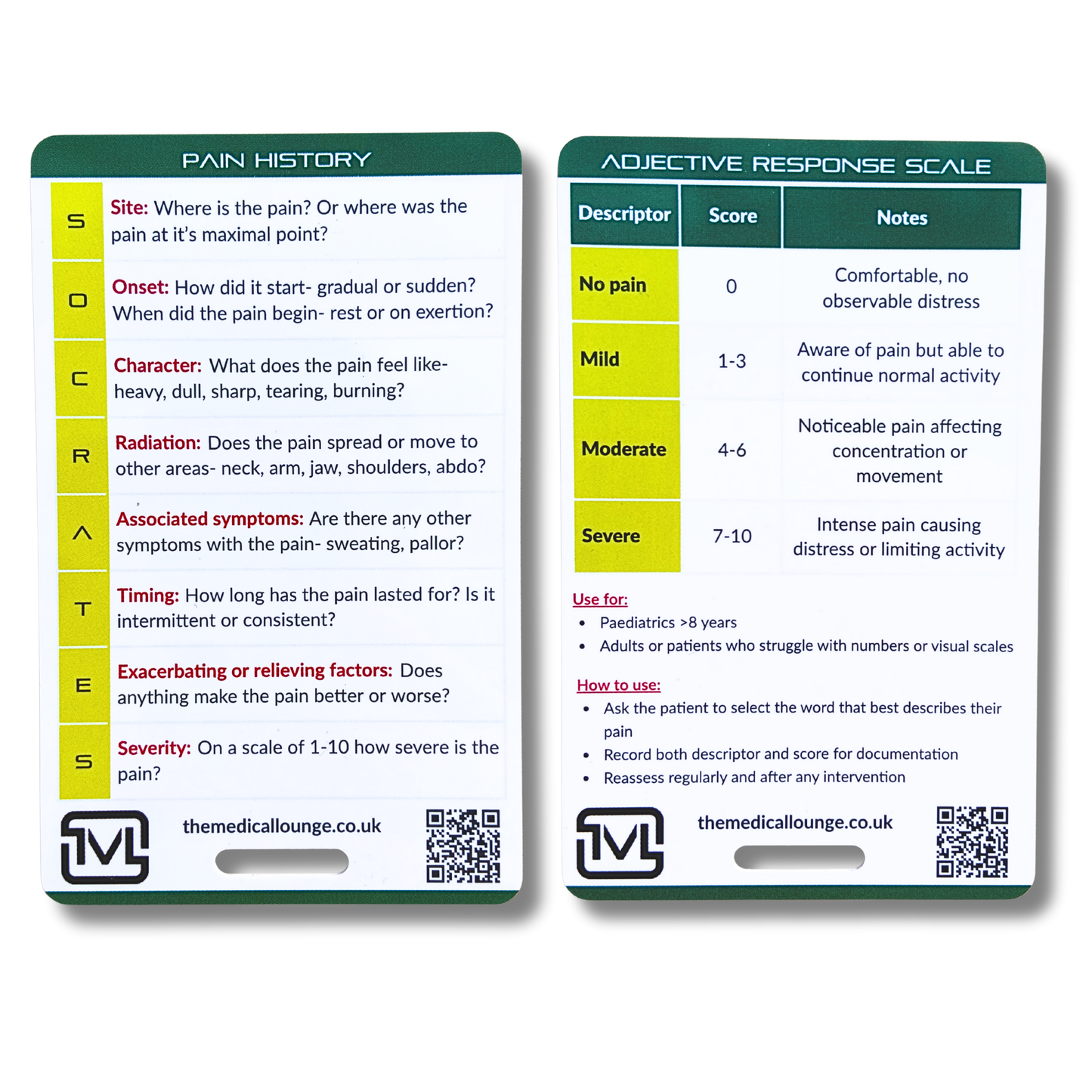 SOCRATES Pain History Reference Card