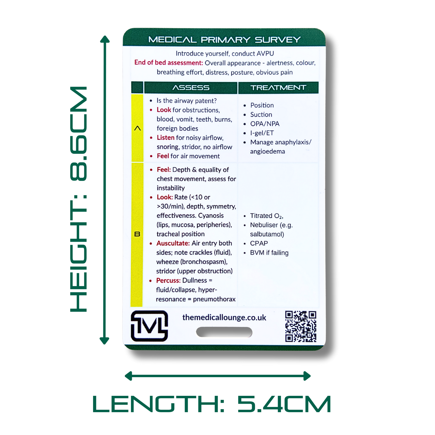 Medical Primary Survey Card – ABCDE