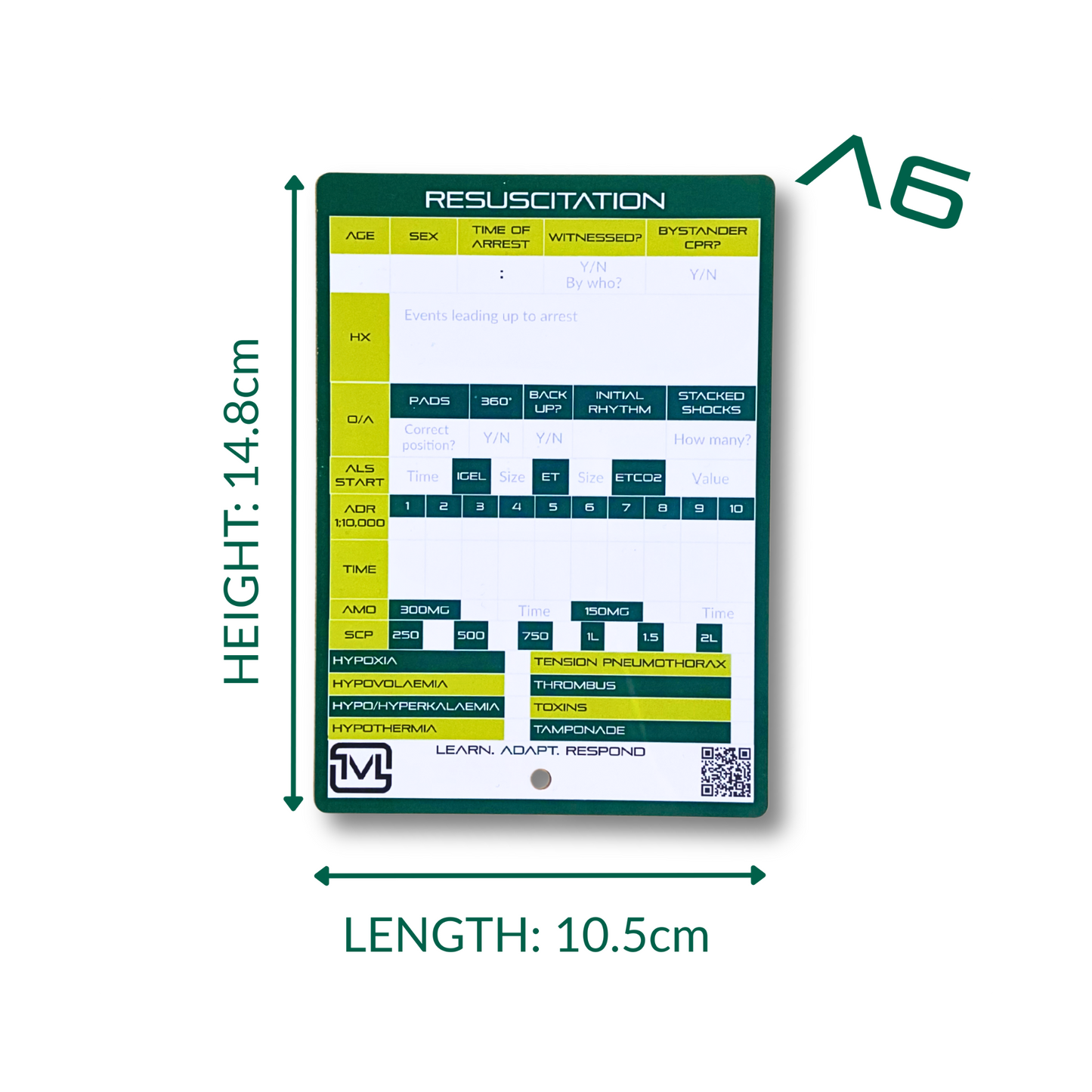 A6 Cardiac Arrest Log Slate – Reusable Dry-Wipe