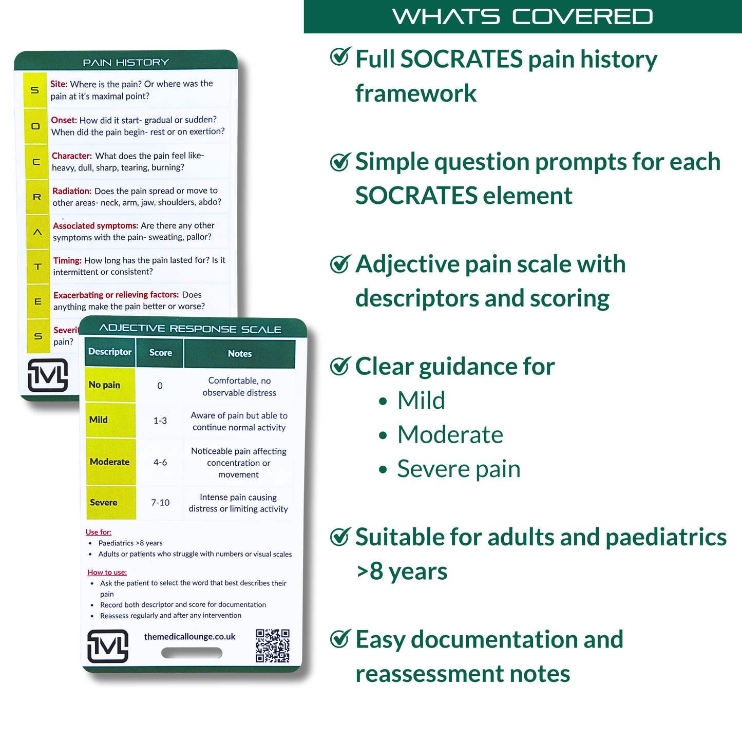 SOCRATES Pain History Reference Card