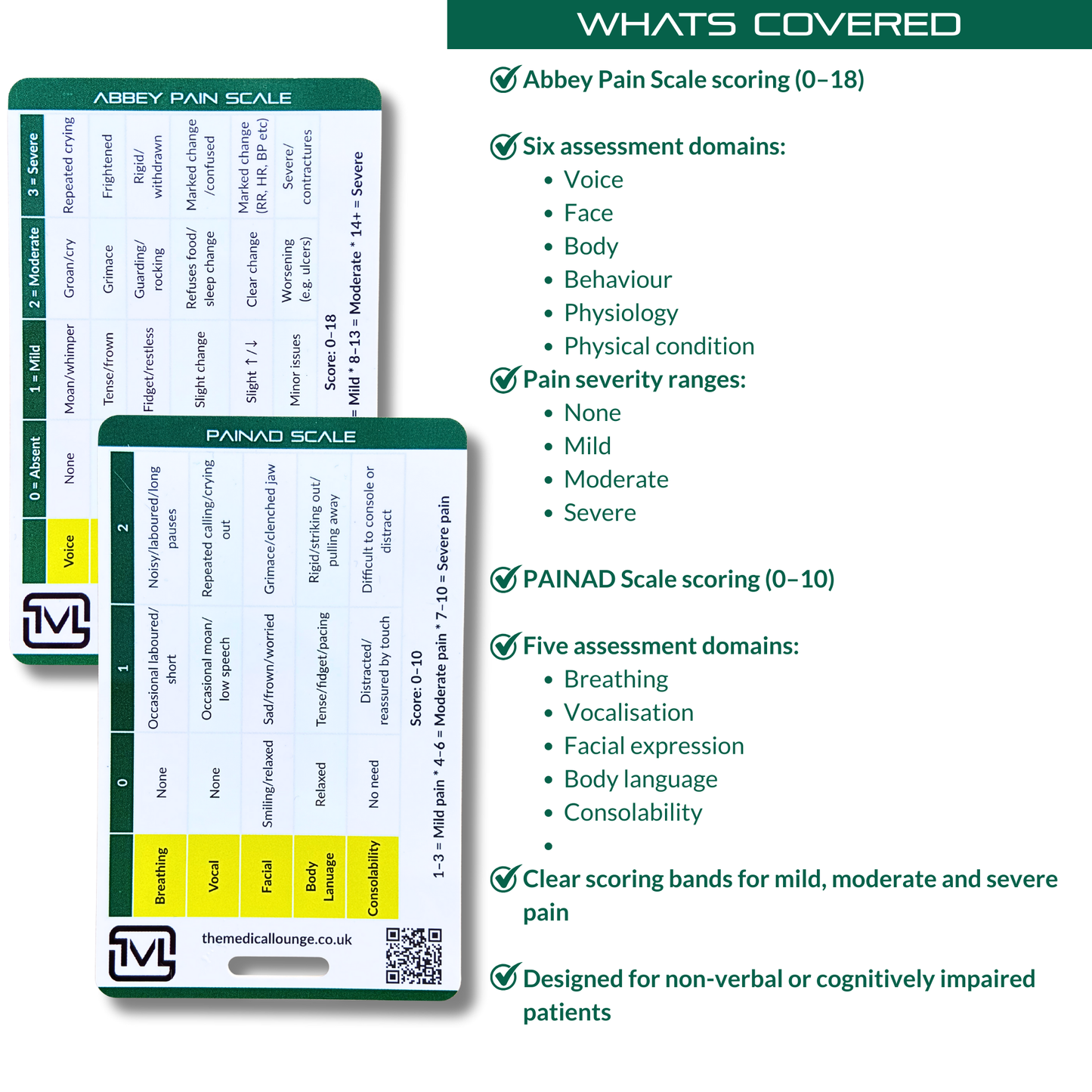 Abbey Pain Scale & PAINAD Reference Card