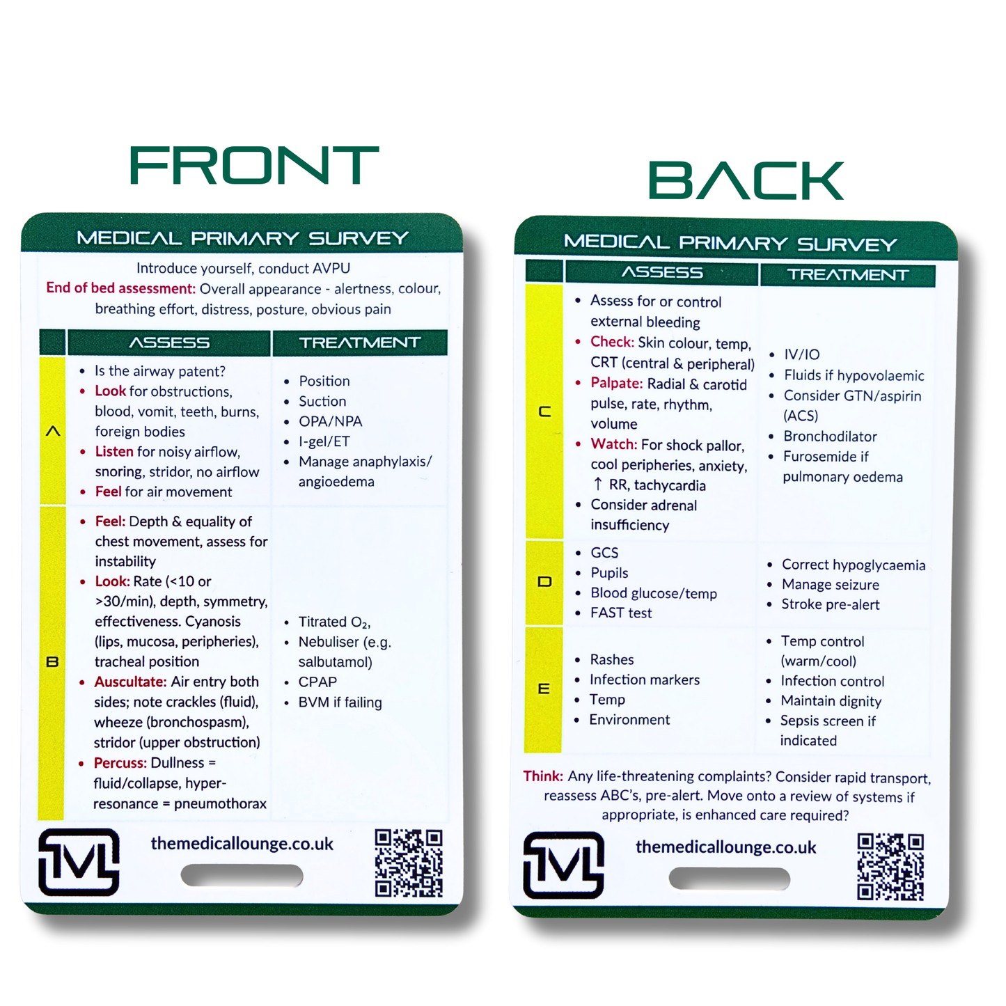 Medical Primary Survey Card – ABCDE
