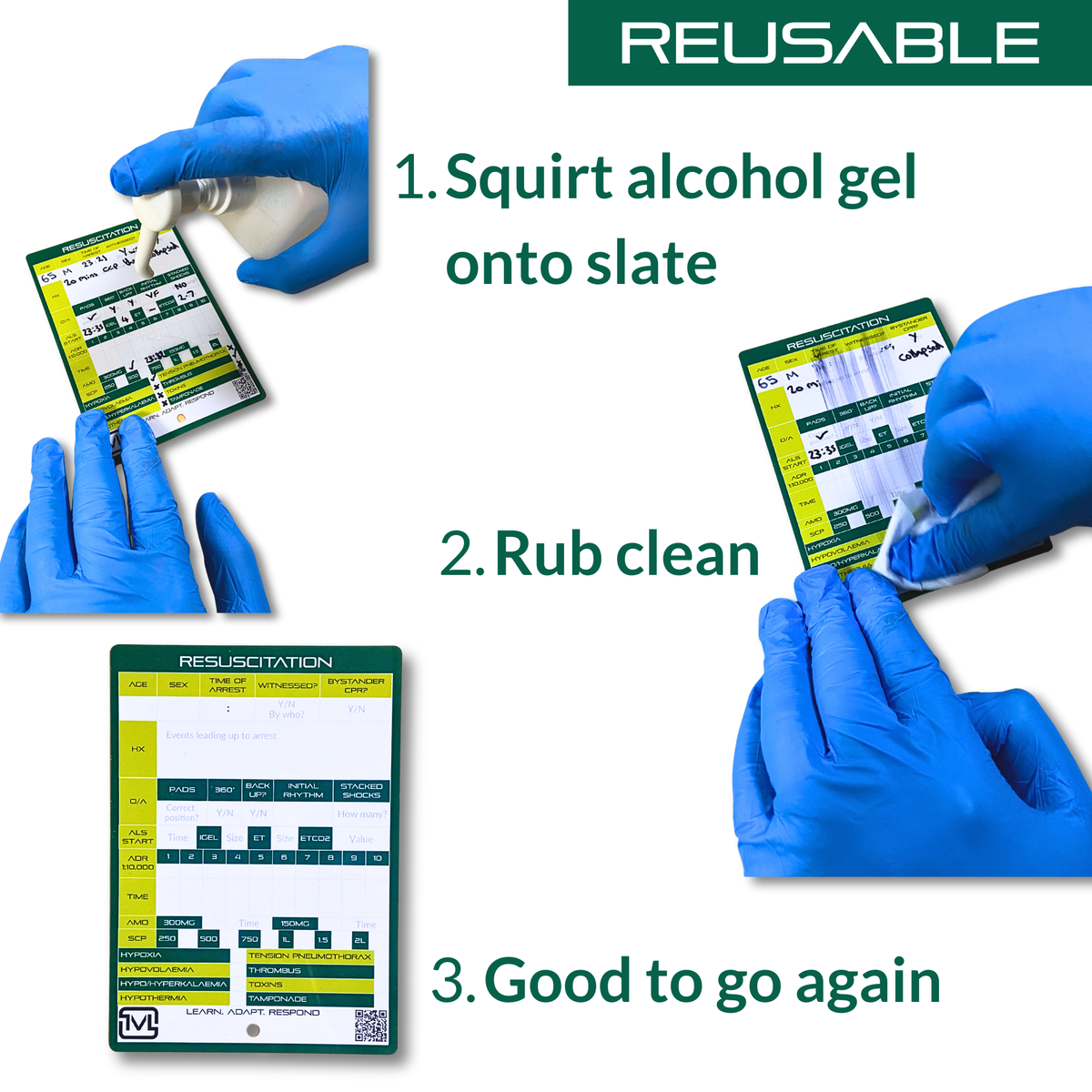 A6 Cardiac Arrest Log Slate – Reusable Dry-Wipe