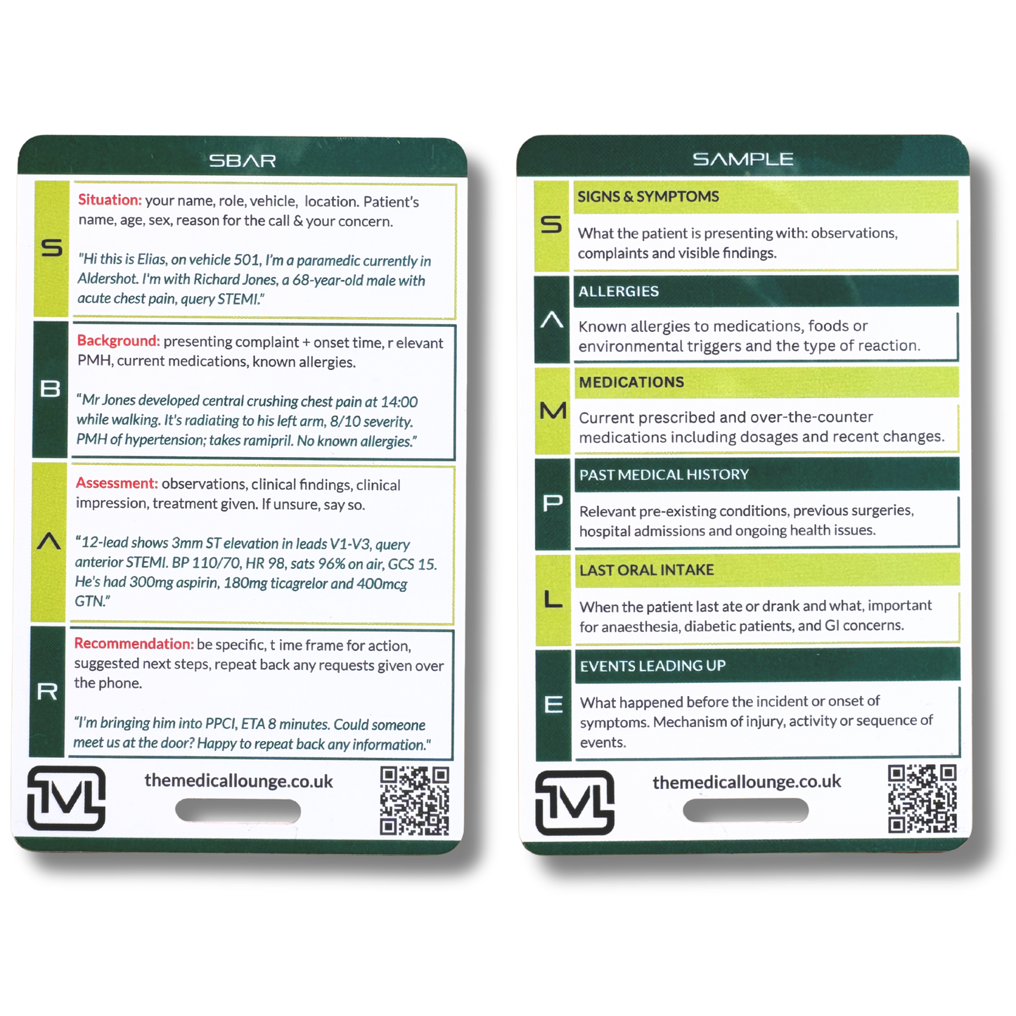 SBAR & SAMPLE Reference Card